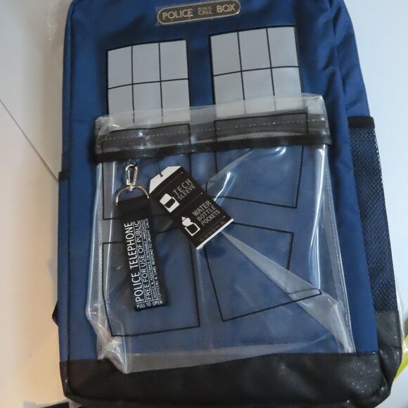 Doctor Who Blue Police Box Tardis Backpack with Clear Front Pocket - Picture 11 of 14